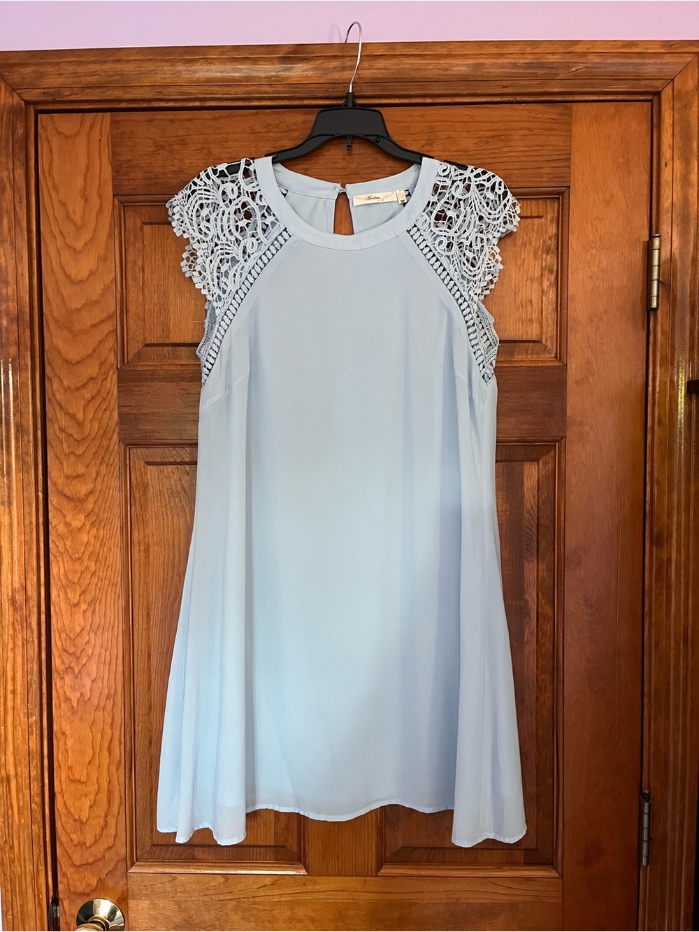 ANDREE BY UNIT Pale Blue Crochet Cap-Sleeve Swing Dress